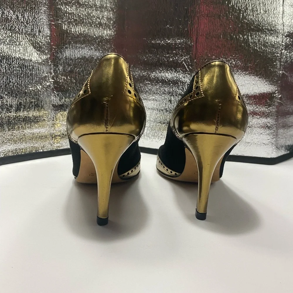 Gucci Black and Gold Heels with Peep Toe Design